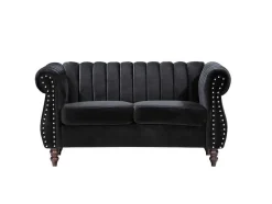 2-Persoons Zwarte Fluwelen Chesterfield Zitbank Trumbo