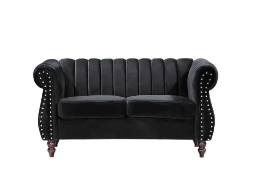 2-Persoons Zwarte Fluwelen Chesterfield Zitbank Trumbo