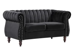 2-Persoons Zwarte Fluwelen Chesterfield Zitbank Trumbo