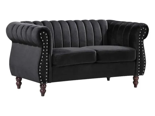 2-Persoons Zwarte Fluwelen Chesterfield Zitbank Trumbo