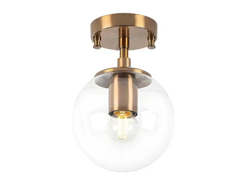 Plafondlamp Van Metaal Met Bol -D. 15 Cm X H. 23 Cm - Vintage - Barlati