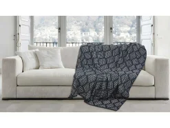 Plaid Oyace - Acryl En Wol - 130 X 170 Cm - Ivoor En Blauw