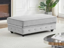 Poef Met Opbergruimte Van Lichtgrijs Velours Chesterfield