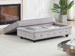 Poef Met Opbergruimte Van Lichtgrijs Velours Chesterfield