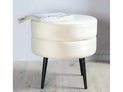 Pot Poef O40Cm Velours Beige.