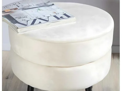Pot Poef O40Cm Velours Beige.