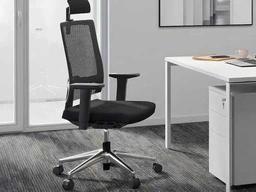 Professionele Ergonomische Bureaustoel - Met Hoofdsteun - Stof - Zwart - Wallstreet
