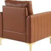 Pu Lederen Fauteuil Met Kussen - Metalen Poten - Bruin