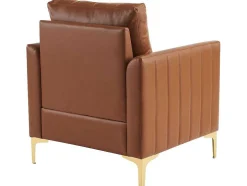 Pu Lederen Fauteuil Met Kussen - Metalen Poten - Bruin