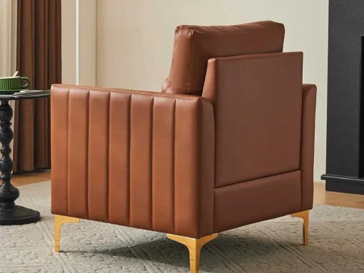 Pu Lederen Fauteuil Met Kussen - Metalen Poten - Bruin