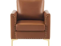 Pu Lederen Fauteuil Met Kussen - Metalen Poten - Bruin