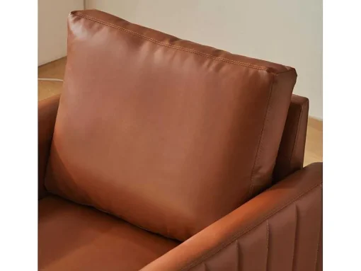 Pu Lederen Fauteuil Met Kussen - Metalen Poten - Bruin