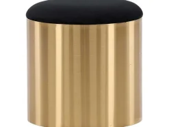 Puff Poef, Hocker O45Cm Velours Zwart, Messing.