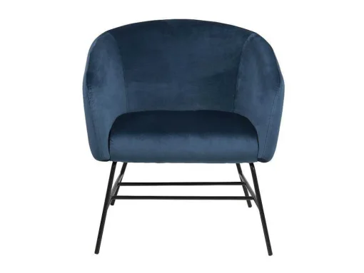 Ramy Fauteuil In Marineblauwe Stof En Zwart Metalen Onderstel.