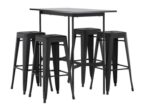 Rax Barmeubelset Bartafel Zwart En 4 Tempe Barstoelen Zwart.