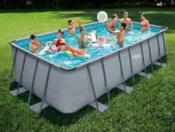 Rechthoekig Grijs Buizenzwembad Met Filterpomp Met Patroon - L549 X D274 X H132 Cm - Zamora