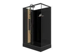 Rechthoekige Hydromassage Douchecabine Met Bamboe - Omkeerbare Installatie - Mat Zwart - L120 X B80 X H225 Cm - Vituna