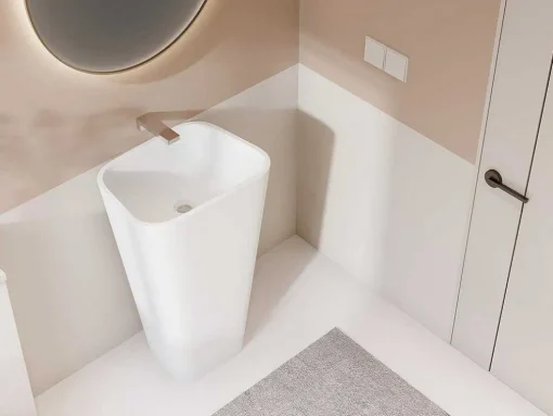 Rechthoekige Staande Wastafel Van Solid Surface - Wit - Tilicho