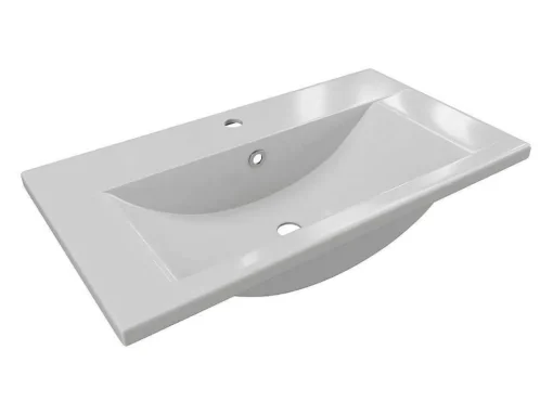 Rechthoekige Voorbouwwastafel Voor Badkamer Van Keramiek - 71,5 Cm - Wit - Yasmac Ii