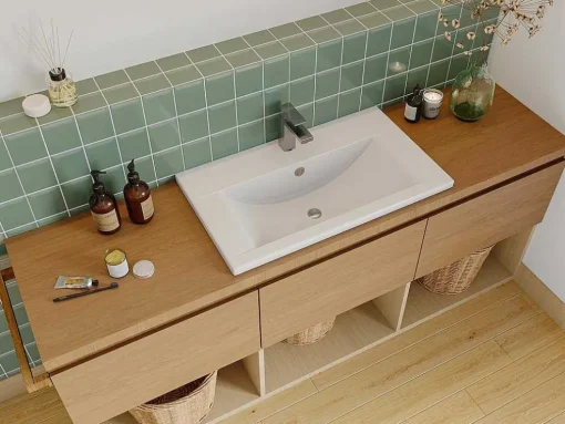 Rechthoekige Voorbouwwastafel Voor Badkamer Van Keramiek - 71,5 Cm - Wit - Yasmac Ii