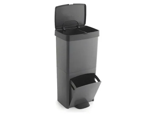 Recyclingvuilnisbak Met 3 Compartimenten - Gerecycled Plastic - 80L - Antraciet - Vanern