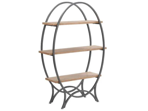Rek Met 3 Legplanken In Mdf En Metaal - Houtlook En Zwart - Lolana