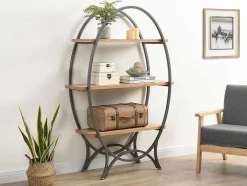 Rek Met 3 Legplanken In Mdf En Metaal - Houtlook En Zwart - Lolana