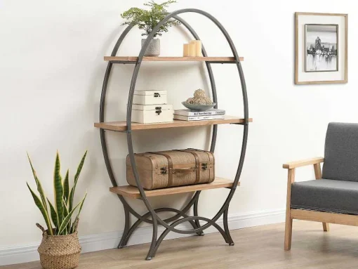 Rek Met 3 Legplanken In Mdf En Metaal - Houtlook En Zwart - Lolana