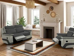 Relax Driezitsbank + Fauteuil Van Microvezel Talca - Antraciet En Licht Grijs