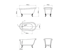 Retro Eilandbad Met Zilveren Leeuwenpoten - 171 L - 145 X 74 X 77 Cm - Zwart Mat - Nisos