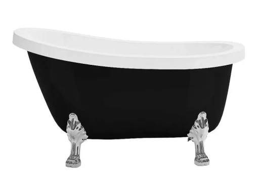 Retro Eilandbad Met Zilveren Leeuwenpoten - 171 L - 145 X 74 X 77 Cm - Zwart Mat - Nisos