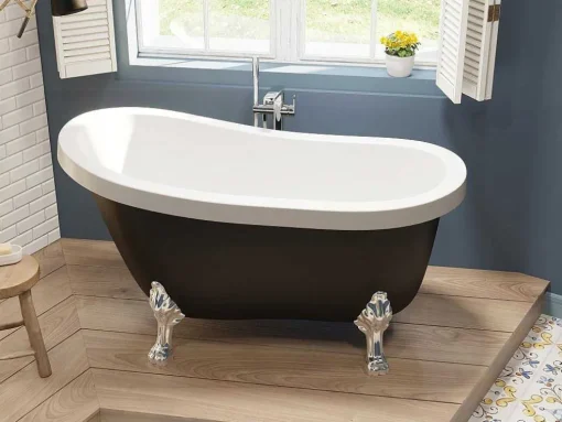 Retro Eilandbad Met Zilveren Leeuwenpoten - 171 L - 145 X 74 X 77 Cm - Zwart Mat - Nisos