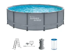 Rond Grijs Buizenzwembad Met Filterpomp Met Patroon - D427 X H107 Cm - Nisoka