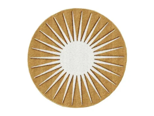 Rond Tapijt Zon Met Relief - D200 Cm - Mosterdgeel En Wit - Luminio