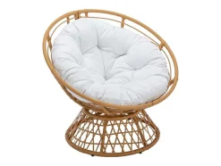 Ronde Draaifauteuil Van Gevlochten Hars - Licht Naturel Met Wit Kussen - Syndra Van Mylia