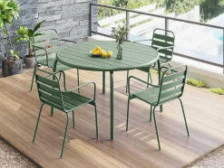 Ronde Metalen Tuintafel Mirmande - D.110 Cm - Amandelgroen