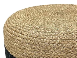 Ronde Poef In Licht En Zwart, Natuurlijk Rotan Salveti