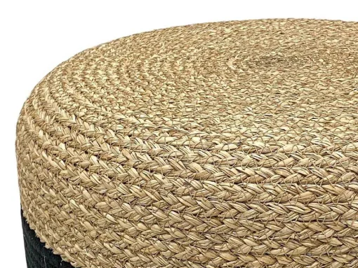 Ronde Poef In Licht En Zwart, Natuurlijk Rotan Salveti