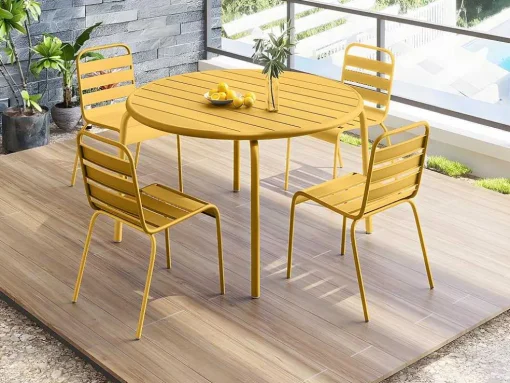 Ronde Tuintafel D110 Cm Van Metaal - Mosterdgeel - Mirmande Van Mylia