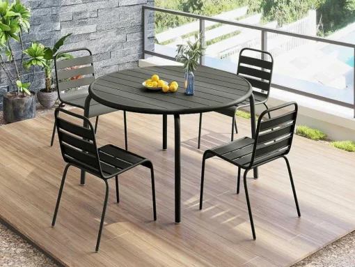Ronde Tuintafel D110 Van Metaal - Donkergrijs - Mirmande