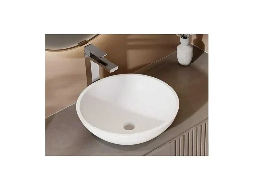 Ronde Wastafel Van Solid Surface - 40 Cm - Wit - Imja