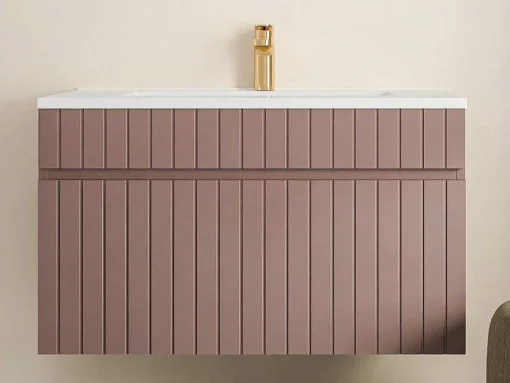 Roze Gestreept Hangmeubel Voor Badkamer Met Inbouwwastafel - 80 Cm - Satara