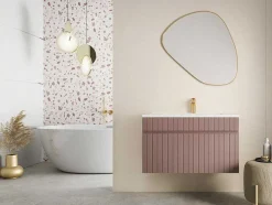 Roze Gestreept Hangmeubel Voor Badkamer Met Inbouwwastafel - 80 Cm - Satara