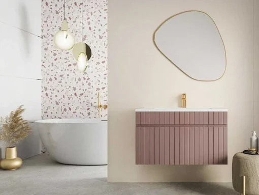 Roze Gestreept Hangmeubel Voor Badkamer Met Inbouwwastafel - 80 Cm - Satara