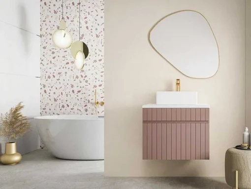 Roze Gestreept Hangmeubel Voor Badkamer Met Wastafel Om Erop Te Plaatsen - 60 Cm - Satara