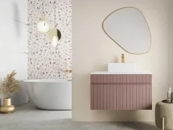 Roze Hangmeubel Met Strepen Voor Onder Wastafel Met Plank - 80 Cm - Satara