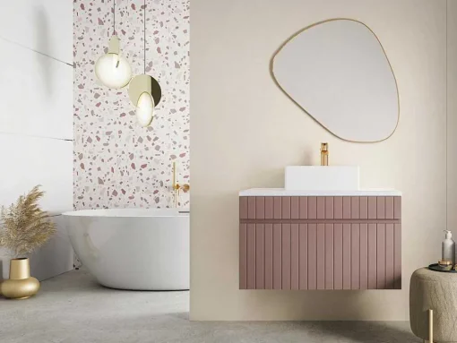 Roze Hangmeubel Met Strepen Voor Onder Wastafel Met Plank - 80 Cm - Satara