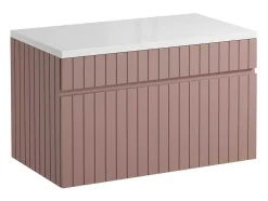 Roze Hangmeubel Met Strepen Voor Onder Wastafel Met Plank - 80 Cm - Satara