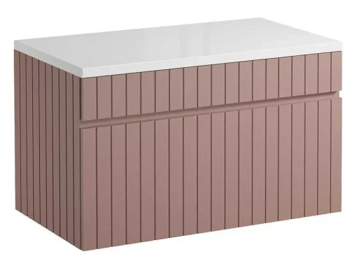 Roze Hangmeubel Met Strepen Voor Onder Wastafel Met Plank - 80 Cm - Satara