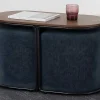 Salontafel + 2 Poefs Van Stof - Naturel En Blauw - Adar